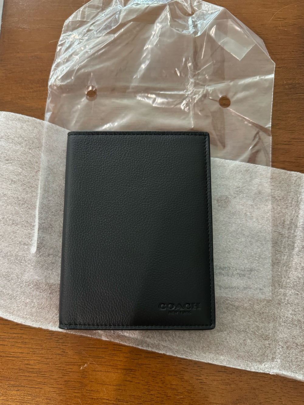 Coach Pebbled Leather Passport Case Black